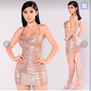 Start the show sequin dress-rose gold
